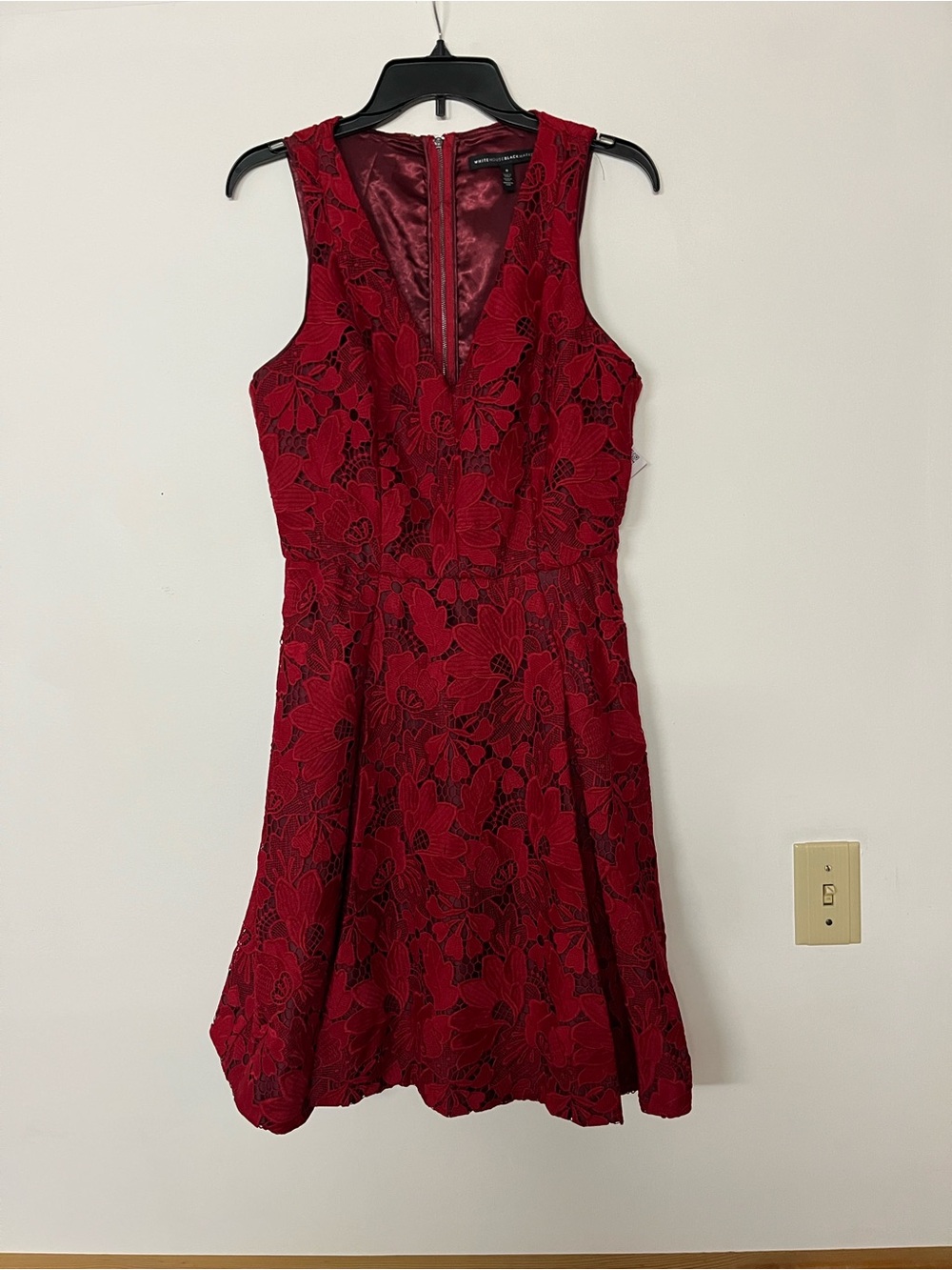 White House Black Market Red Floral Lace Fit & Flare Mini Dress